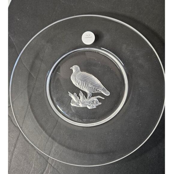 Val St Lambert Intaglio Cut Glass Game Birds 3 designs Belgian Crystal plates 8" - Picture 2 of 6